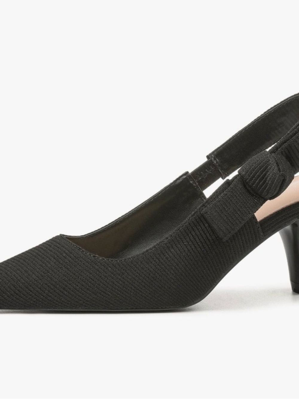 Black Slingback Pointed-Toe Kitten Heel Pumps - Picture 6 of 7